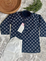 Boys Blue Color Premium Cotton Silk Kurta Pajama Set with Self design Butti | Cotton Kids Kurtas | Boys Kurta Pajama Sets - Kaash