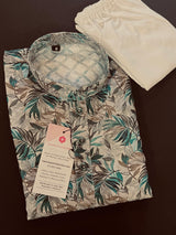 Boys Floral Lucknowi Chikankari Embroidery 2pcs Kurta with bottom | Pure Cotton Kurta | Boys Kurta Sets | Boys Kurtas | Soft Cotton Kurtas - Kaash