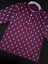 Eggplant Purple Father-Son Cotton 2-piece kurta pajama set for boys with small gold zari buttis — Kaash Collection