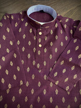 Eggplant Purple Father-Son Cotton 2-piece kurta pajama set for boys with small gold zari buttis — Kaash Collection