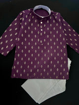 Eggplant Purple Father-Son Cotton 2-piece kurta pajama set for boys with small gold zari buttis — Kaash Collection