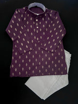 Eggplant Purple Father-Son Cotton 2-piece kurta pajama set for boys with small gold zari buttis — Kaash Collection