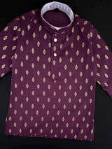 Eggplant Purple Father-Son Cotton 2-piece kurta pajama set for boys with small gold zari buttis — Kaash Collection