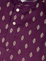 Eggplant Purple Father-Son Cotton 2-piece kurta pajama set for boys with small gold zari buttis — Kaash Collection