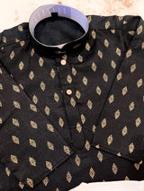 Black Father-Son Cotton 2-piece kurta pajama set for boys with small gold zari buttis — Kaash Collection