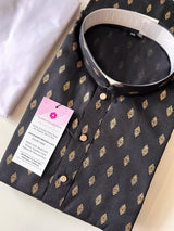 Black Father-Son Cotton 2-piece kurta pajama set for boys with small gold zari buttis — Kaash Collection