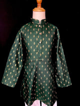 Green Father-Son Cotton 2-piece kurta pajama set for boys with small gold zari buttis — Kaash Collection
