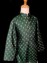 Green Father-Son Cotton 2-piece kurta pajama set for boys with small gold zari buttis — Kaash Collection