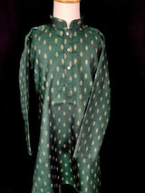Green Father-Son Cotton 2-piece kurta pajama set for boys with small gold zari buttis — Kaash Collection