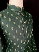 Green Father-Son Cotton 2-piece kurta pajama set for boys with small gold zari buttis — Kaash Collection