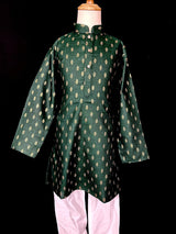 Green Father-Son Cotton 2-piece kurta pajama set for boys with small gold zari buttis — Kaash Collection