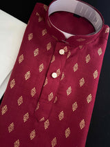 Maroon Father-Son Cotton 2-piece kurta pajama set for boys with small gold zari buttis — Kaash Collection