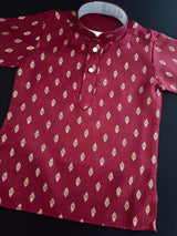 Maroon Father-Son Cotton 2-piece kurta pajama set for boys with small gold zari buttis — Kaash Collection
