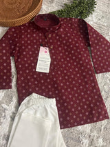 Wine Father-Son Cotton 2-piece kurta pajama set for boys with small gold & silver zari buttis — Kaash Collection