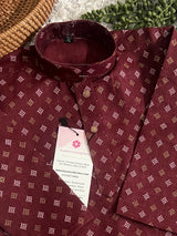 Wine Father-Son Cotton 2-piece kurta pajama set for boys with small gold & silver zari buttis — Kaash Collection