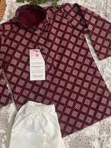 Boys Maroon Color Premium Cotton Silk Kurta Pajama Set - Kaash