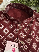 Boys Maroon Color Premium Cotton Silk Kurta Pajama Set | Cotton Kids Kurtas | Boys Kurta Pajama Sets - Kaash