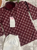 Boys Maroon Color Premium Cotton Silk Kurta Pajama Set | Cotton Kids Kurtas | Boys Kurta Pajama Sets - Kaash