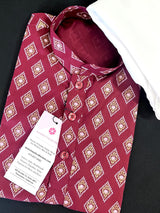 Boys Wine Color Premium Cotton Silk Kurta Pajama Set with small Self design Butti | Cotton Kids Kurtas | Boys Kurta Pajama Sets - Kaash