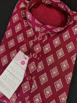 Boys Wine Color Premium Cotton Silk Kurta Pajama Set with small Self design Butti | Cotton Kids Kurtas | Boys Kurta Pajama Sets - Kaash