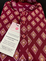 Boys Wine Color Premium Cotton Silk Kurta Pajama Set with small Self design Butti | Cotton Kids Kurtas | Boys Kurta Pajama Sets - Kaash