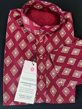 Boys Wine Color Premium Cotton Silk Kurta Pajama Set with small Self design Butti | Cotton Kids Kurtas | Boys Kurta Pajama Sets - Kaash