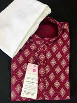 Boys Wine Color Premium Cotton Silk Kurta Pajama Set with small Self design Butti | Cotton Kids Kurtas | Boys Kurta Pajama Sets - Kaash