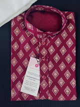 Boys Wine Color Premium Cotton Silk Kurta Pajama Set with small Self design Butti | Cotton Kids Kurtas | Boys Kurta Pajama Sets - Kaash