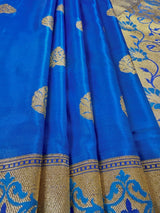 Bright Blue & Royal Blue Katan Satin saree in pure banarasi katan satin silk with tanchoi borders with meenakari pallu — Kaash Collection