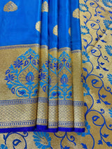 Bright Blue & Royal Blue Katan Satin saree in pure banarasi katan satin silk with tanchoi borders with meenakari pallu — Kaash Collection