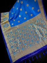 Bright Blue & Royal Blue Katan Satin saree in pure banarasi katan satin silk with tanchoi borders with meenakari pallu — Kaash Collection