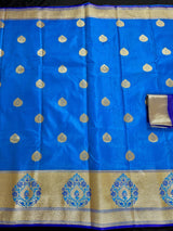 Bright Blue & Royal Blue Katan Satin saree in pure banarasi katan satin silk with tanchoi borders with meenakari pallu — Kaash Collection