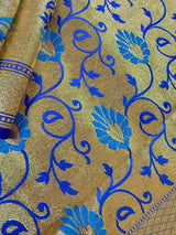 Bright Blue with Royal Blue Banarasi Katan Satin Silk Saree | Handloom Sare| Tanchoi borders and Pallu with Meenakari Work - Kaash