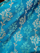 Bright Firozi Color Soft Mashru Silk handloom Saree with Tanchoi and Muted Gold Zari Weave - Kaash