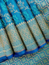 Bright Firozi Color Soft Mashru Silk handloom Saree with Tanchoi and Muted Gold Zari Weave - Kaash