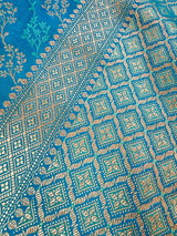 Bright Firozi Color Soft Mashru Silk handloom Saree with Tanchoi and Muted Gold Zari Weave - Kaash