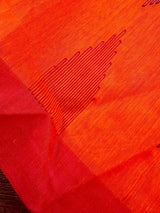 Bright Orange Cotton Silk Kantha saree in cotton silk with kantha & gicha thread work with pink pallu — Kaash Collection