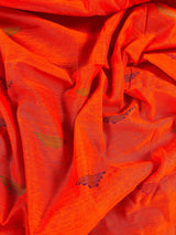 Bright Orange Cotton Silk Kantha saree in cotton silk with kantha & gicha thread work with pink pallu — Kaash Collection