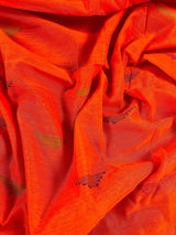 Bright Orange with Pink Border Saree - Handloom Cotton Silk Saree with Kantha and Gicha - Kaash