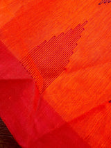 Bright Orange with Pink Border Saree - Handloom Cotton Silk Saree with Kantha and Gicha - Kaash