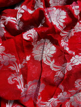 Bright Red Pure Banarasi Khaddi Georgette Silk Saree with Sliver Zari Weave | SILK MARK CERTIFIED - Kaash