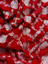 Bright Red Pure Banarasi Khaddi Georgette Silk Saree with Sliver Zari Weave | SILK MARK CERTIFIED - Kaash