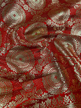 Bright Red Banarasi saree in banarasi satin silk with gold zari jaal weaving — Kaash Collection