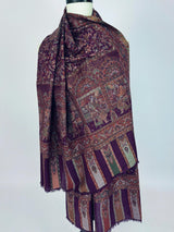 Brinjal Purple pure pashmina Kashmiri shawl with kani weave, floral motifs — Kaash Collection