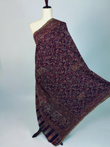 Brinjal Purple pure pashmina Kashmiri shawl with kani weave, floral motifs — Kaash Collection