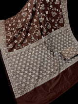 Brown Banarasi saree in banarasi handloom semi soft silk with resham zari with meenakari floral jaal — Kaash Collection