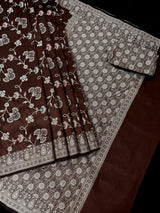 Brown Banarasi saree in banarasi handloom semi soft silk with resham zari with meenakari floral jaal — Kaash Collection
