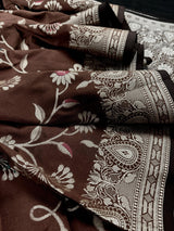 Brown Banarasi saree in banarasi handloom semi soft silk with resham zari with meenakari floral jaal — Kaash Collection