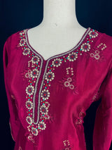 Burgundy readymade salwar kameez for women — pure chinon silk kameez, pant bottom, georgette dupatta — Kaash Collection