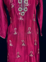 Burgundy readymade salwar kameez for women — pure chinon silk kameez, pant bottom, georgette dupatta — Kaash Collection